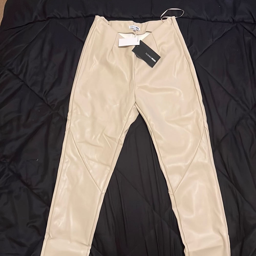 Fashion Nova High Mileage Faux Leather Pants - Beige